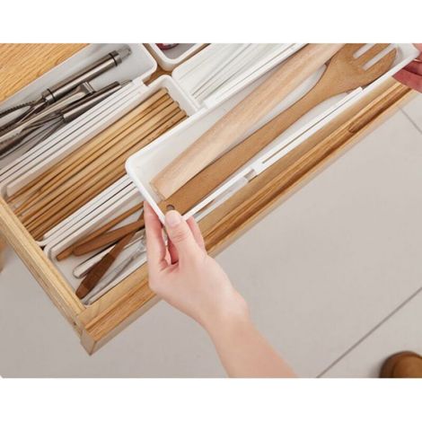 Boîte Rangement Tiroir - Extensible - Pour Cuisine Et Bureau - Plastique Robuste - Lot De 2 (1/4)