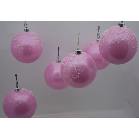 Palline rosa innevevata 10cm 6pz da decorazioni addobbi natalizi albero di natale (1/5)