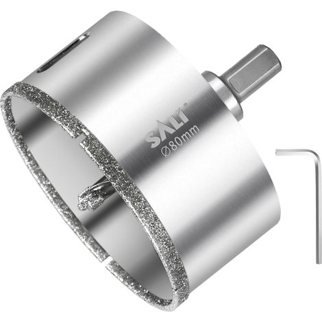 Scie cloche diamant de 80 mm avec foret de centrage - Foret en verre avec revêtement diamant en acier 45 à couronne creuse pour le perçage de céramique, porcelaine, verre, marbre, schiste (1/5)