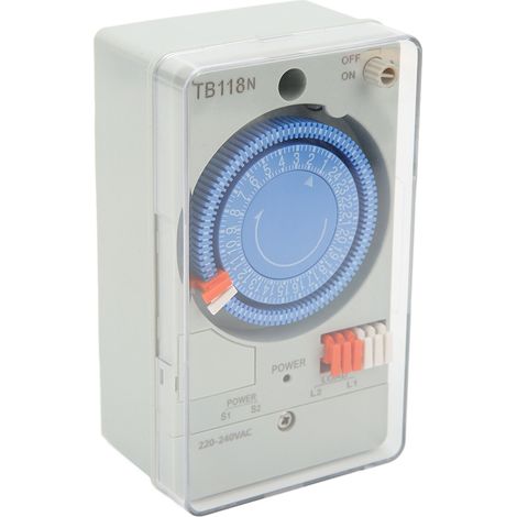 Minuteur mécanique TB118N pour panneaux publicitaires et lampadaires – 220-240V, programmateur horaire avec batterie intégrée, interrupteur automatique (1/5)