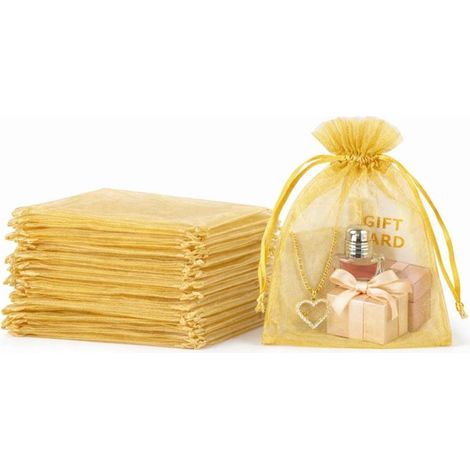 Lot de 100 sachets en organza dorés 10 x 15 cm