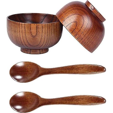 Holzlöffel-Schüssel-Set, handgefertigtes Holzgeschirr, Besteck, Suppen-Reisschüsseln, Serviergeschirr F (1/5)
