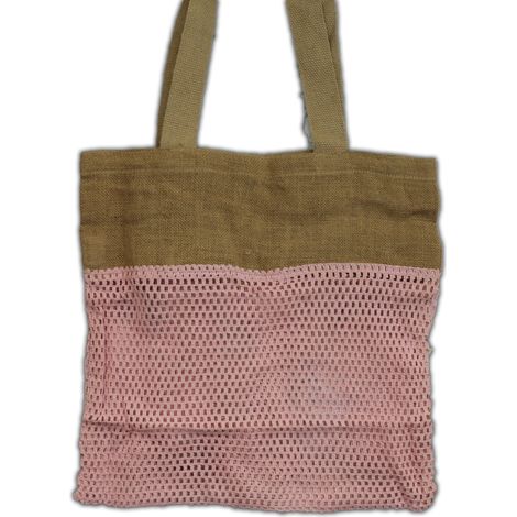 Sac en filet de jute et coton doux pur - Rose- Vendu par 1