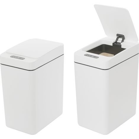 Lot de 2 poubelles automatiques 12 L – 3 modes d'ouverture – sans contact, détection infrarouge– 16 × 23,5 × 32 cm, beige – Pour cuisine, salle de bain et bureau (1/5)
