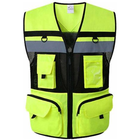 High Visibility Reflective Safety Vest Zipper Pocket Safety Vests Mesh Lining Breathable, Skin-Friendly and Wear-Resistant Size L Fluorescent Yellow (1/5)