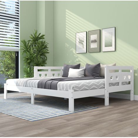 CHICFURN Letto estraibile 90x200 cm in legno bianco, forma a cuore, 2 posti, senza materasso (1/5)
