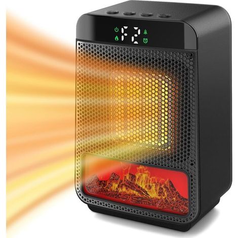 Mini electric heater for indoor use, small 1500W fireplace heater with 3D LED flame, safety protection, portable tabletop fireplace heater (1/5)
