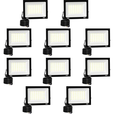 10 Pack Projecteur LED Extérieur 50W 5000 lúmenes 3000K Blanc froid Spot LED Eclairage IP65 Étanche Projecteur Extérieur Eclairage de Sécurité Floodlight pour resistente al agua (1/5)