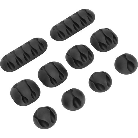 10 clips adhésifs pour câbles, rangement bureau autocollant, organisateur câbles pour salon et soins beauté - Noir (1/5)