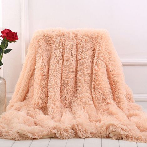 Couverture à poils longs super douce,130x160cm élégante et confortable, en fausse fourrure, pour canapé, chaise et lit,Kaki (1/5)