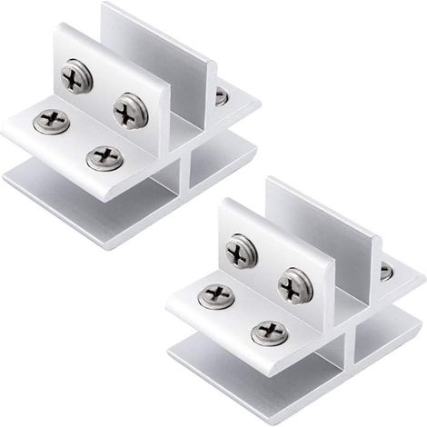 Lot de 2 pinces à verre réglables en forme de T 3 côtés en alliage d'aluminium pour étagère en verre, support de serrage pour 10-12 mm d'épaisseur, 180 degrés (1/5)