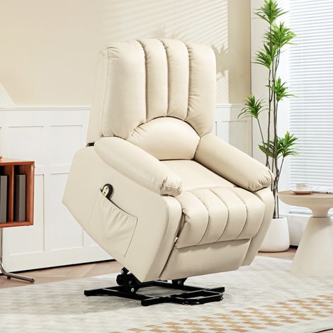 Fauteuil relax inclinable électrique releveur avec repose-pied et télécommande 86 x 92 x 102 cm Beige (1/5)