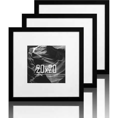 Lot de 3 cadres carrés en bois MDF 20 x 20 cm avec passe-partout 12 x 12 cm (1/5)