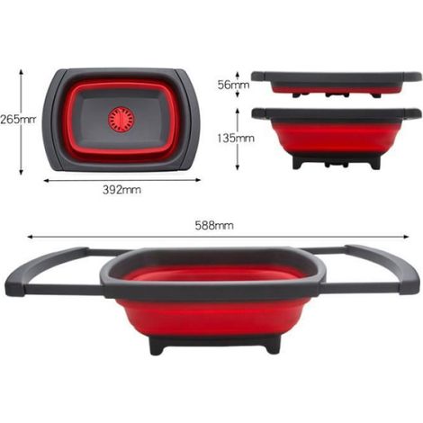 Passoire de Cuisine Pliable Silicone Rétractable avec poignées extensibles,Portable Panier de Fruits Poser Au-Dessus du Lavabo (1/4)