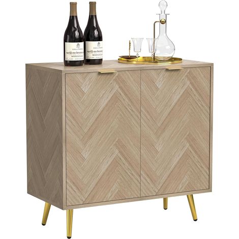 Buffet, Meuble de Rangement en Chevrons, Armoire de Rangement avec Étagères Réglables, Pieds en Métal, Meuble Bas Cuisine pour Salon, Cuisine, Chambre (1/5)