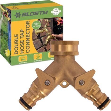 Robinet Double Sortie - Robinet Exterieur Jardin en Laiton Robuste, Anti-Fuite Raccord pour Système d'Irrigation, Tuyau Arrosage et Équipement de Jardinage