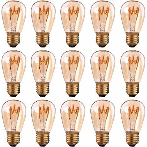Packung mit 15 E27-LED-Lampen mit Spiralglühfaden ST45/S14, 3 W, Vintage-Stil, bernsteinfarbenes Licht, dimmbar, 2200 K, sehr warmweiß, 140 lm (entspricht 25 W)