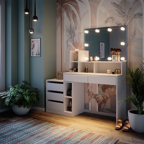 Tocador Anja, Blanco, 139.8 cm con iluminación LED, Vicco