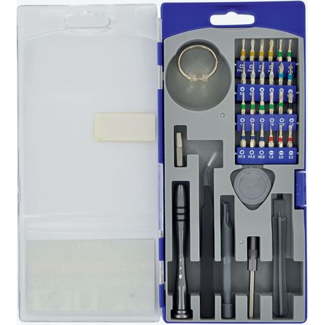 Tivoly • Confezione da 32pz Apertura e Riparazione Smartphone contenente gli inserti per viti pentalobe per iPhone da 4 a 14, una ventosa, pinze di precisione e tutti gli attrezzi per smontare il tuo