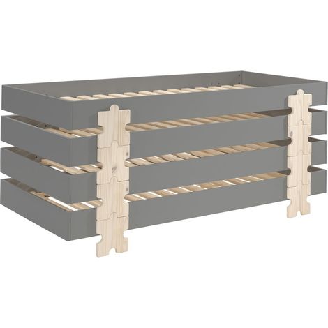 Lot de 4 sommiers empilables 90x200 cm motif puzzle gris - STAACKY (1/5)
