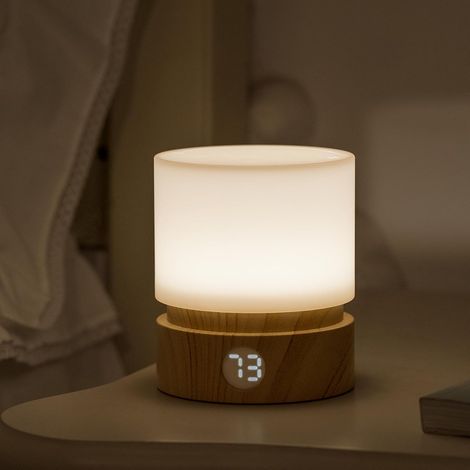 Luce notturna con timer, piccola lampada da comodino, luce notturna a LED per bambini, luce notturna per neonati, venatura del legno, dimmerabile, batteria, ricaricabile (1/5)