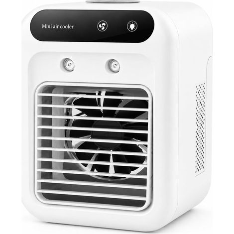Mini refroidisseur d'air rechargeable 25 W avec 2 nébuliseurs et 2 vitesses, rafraîchisseur portable pour bureau et chambre, blanc (1/5)