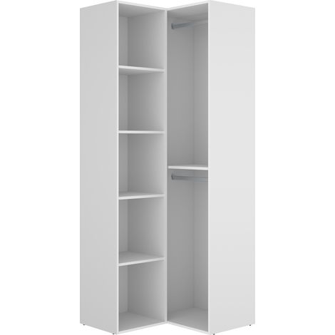 Pegane – Dressing d'angle réversible en bois mélaminé chêne naturel et blanc – Dimensions 84x84x205 cm – Pour espaces modernes (1/5)