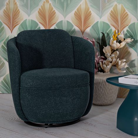 Sillón Morond, Base Giratoria, Brazos, Estructura de Madera Noble, 70x72x75h cm Verde Azulado (1/5)