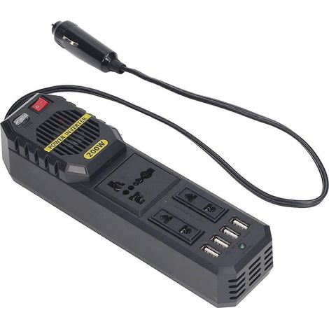 Kfz-Wechselrichter 200W DC 12V auf AC 220V für Fahrzeuge, Steckeradapter, Steckdosenkonverter mit 4 USB-Anschlüssen, 3-facher So-Anschluss