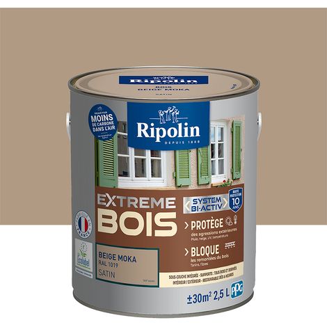 Ripolin – Peinture satin pour bois intérieur et extérieur 2,5L – Beige moka RAL 1019 – Haute protection 10 ans – Résistante aux intempéries (1/6)