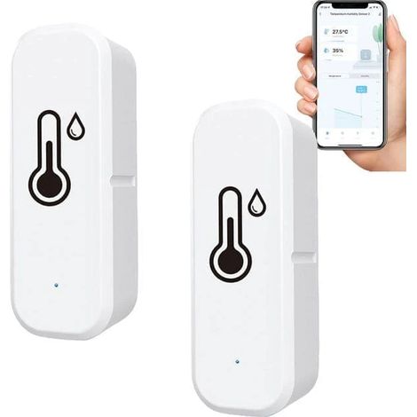 [KK] Lot de 2 thermomètres et hygromètres sans fil – Appareil de mesure de température et d'humidité WiFi avec notification via application et surveillance à distance (1/5)