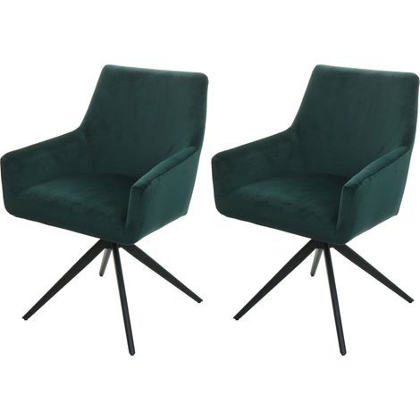 Lot de 2 chaises de salle à manger avec accoudoirs siège rotatif en tissu vert 040007380 (1/5)