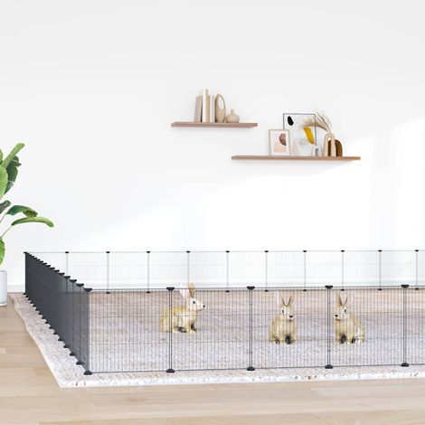 vidaXL 60-Panel Pet Cage with Door Black 525x525x35 cm Steel (1/5)