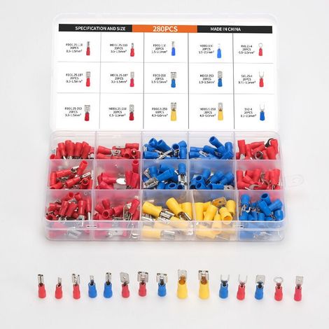 Cosses Et Kits, 280 Pièces, Cosses Electriques pour Voiture, Cosse Electrique Isolée, Connecteurs à Sertir Électriques, 15 Types Avec La Boîte, Pour Électricien