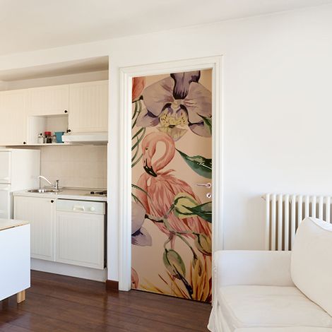 Sticker adhésif déco Flamants roses pour porte, 204x83cm (1/4)