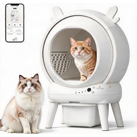 Litiere Chat Autonettoyante,76L Litiere Automatique avec Capteurs De Sécurité,Contrôle par App, Wi-FI 2,4GHz, Anti pincement, Triple Anti-Odeur,Silencieuse, Bac Litiere pour Chat Sûre et Automatique (1/5)