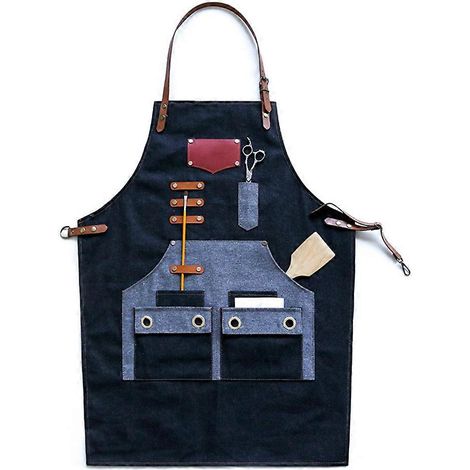 Tablier de Chef en Toile avec Poches Multiples, Ajustable et Durable pour Cuisine BBQ - Unisexe Long (1/4)