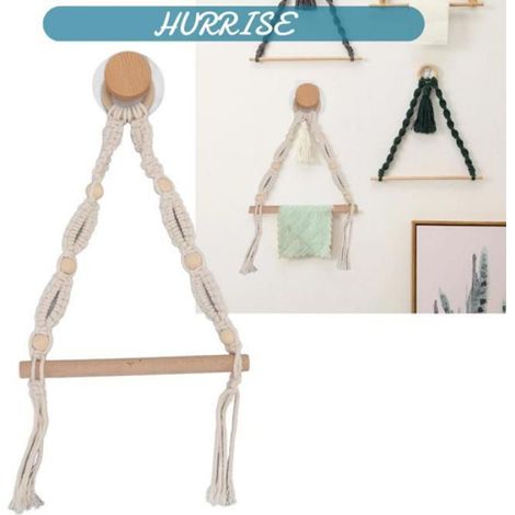 Porte-Serviettes En Corde - Coton Torsadé Et Bois De Hêtre - Pour Salle De Bain Cuisine Buanderie - 1 Pièce (1/5)