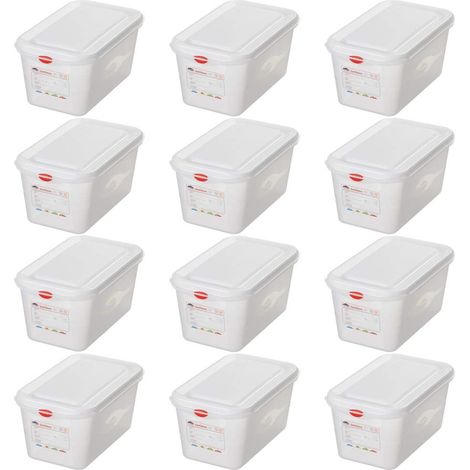 BRB Lot de 12 Boîtes de Conservation Alimentaire Hermétiques GN avec Couvercle, 265 x 162 x 150 mm, Contenance 4,3 l