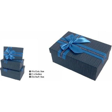 TrAdE Shop Traesio - Set 3 Pz. Scatole Box Per Regali Varie Misure Rettangolari Blu Con Fiocco 69332 -