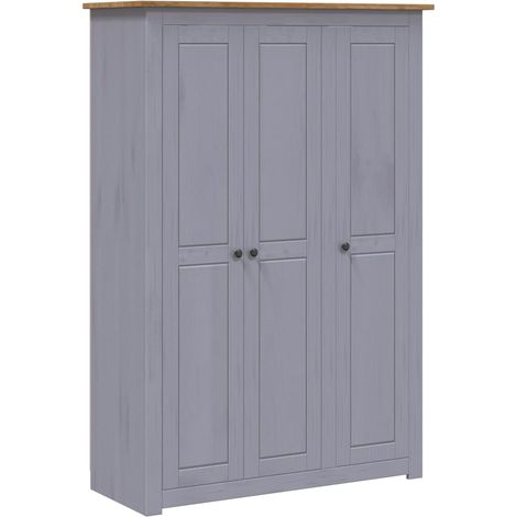 Garde-robe Armoire de Rangement Armoire de vêtements Penderie 3 portes Gris 118x50x171,5 cm Pin Assortiment Panama VXN5155 (1/5)
