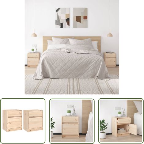 The Living Store Tables de chevet 2 pcs 40x31x50 cm bois de pin massif - Table De Chevet - Meuble De Chambre - Table Nuit - Bois Massif - Pin (1/5)