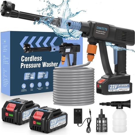 Zosudull – Nettoyeur haute pression sans fil 80 bar - débit max 5.5L/min - Buse Multi-Fonctions 6 en 1 - avec deux 4000mAh batteries et 5 Meter Hose