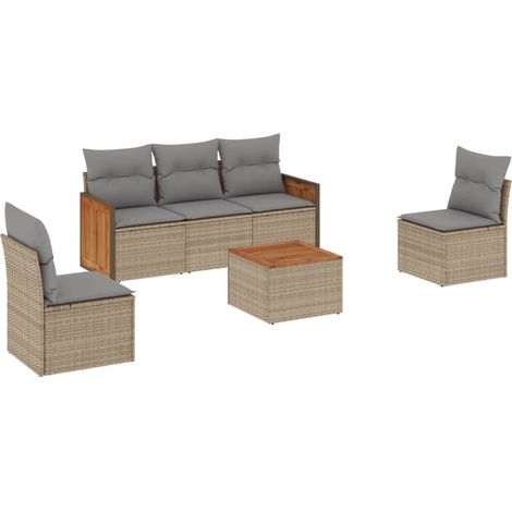 Maison Exclusive - Juego de sofás jardín con cojines 6 pzas ratán (1/3)