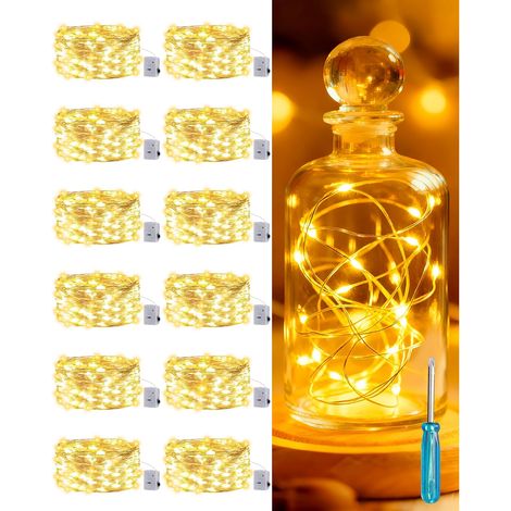 Battery Operated LED Fairy Lights, 3 Modes 2M 20LED Mini String Lights, Silver Wire, Warm White, Indoor Outdoor Decoration for Pots, Bottles, Parties, Pack of 12 (1/5)