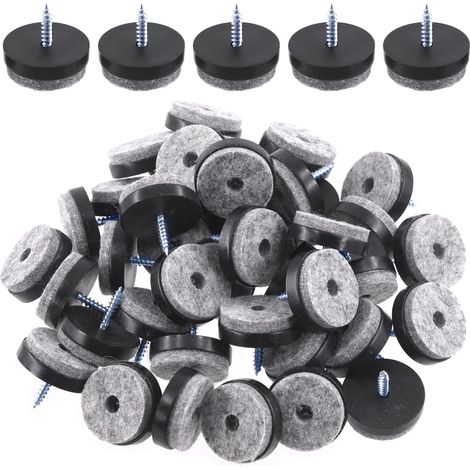 Kit assorti de patins en feutre pour meubles, 40 pièces, 28 mm, noir, avec vis, pour pieds en bois (chaises, tables, canapés)