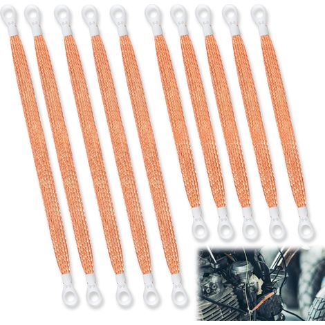 10 Pièces Tresse de Masse Auto, 250/300mm Tresse de Masse Voiture Fil de Mise à la Terre Automobile Connecteurs de Mise à la Terre pour la Plupart des Voitures (Cuivre)