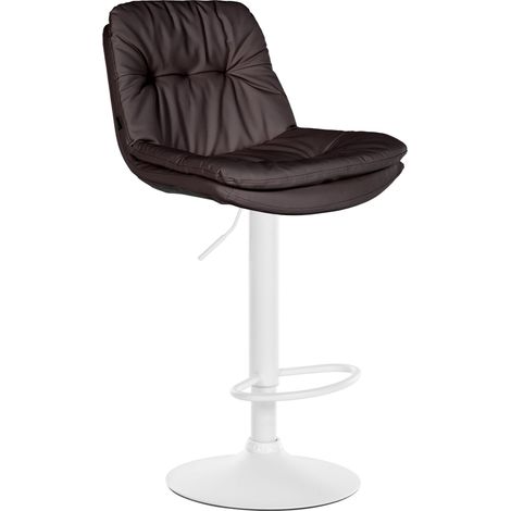 Sgabello alto x1 per cucina e bar con seduta morbida in similpelle marrone scuro struttura in metallo bianco 100005906