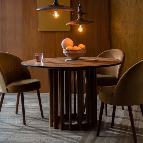 Table à manger ronde 120x120x75 cm décor marron et bois