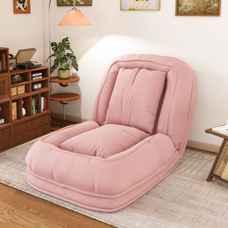 Sofá cama plegable 180 x 90 x 26 cm, 5 posiciones 90°-180°, con 2 cojines, rosa OKMYHOME (1/5)